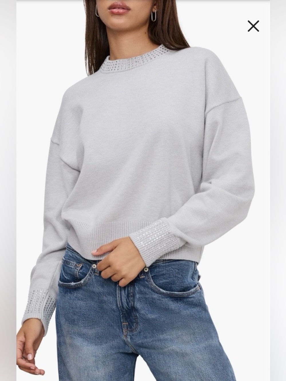 NWOT Jason Wu Crystal Accent Boxy Dropped Sleeve Pale Blue Crewneck Sweater M